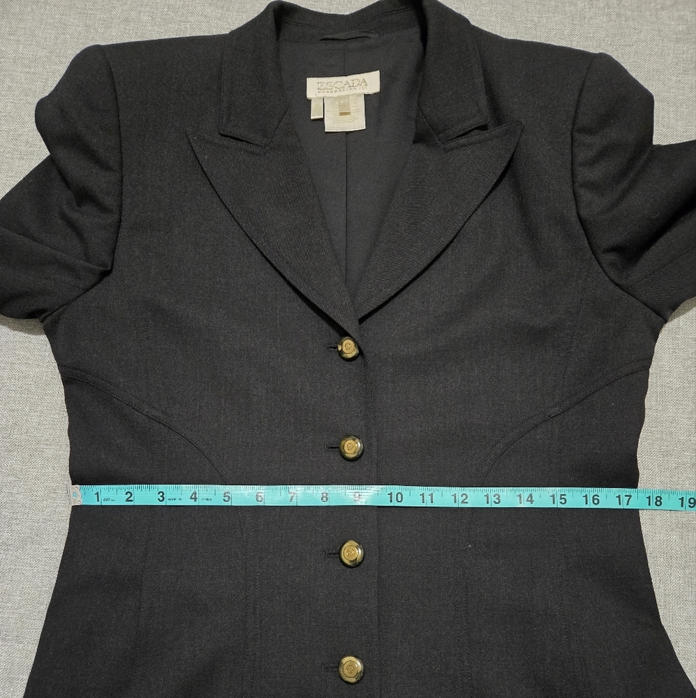 Escada Margaretha Ley Charcoal Grey Wool Blend Blazer Jacket Gold Buttons Sz 38 - Picture 12 of 16